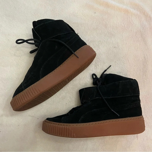 Puma Platform Mid OW Strap Leather Lace Up Black Trainers Size 7 - Picture 4 of 10